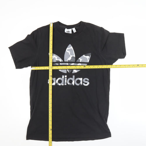 Adidas Mens Black Small Sports Logo Graphic Print Cotton T-Shirt