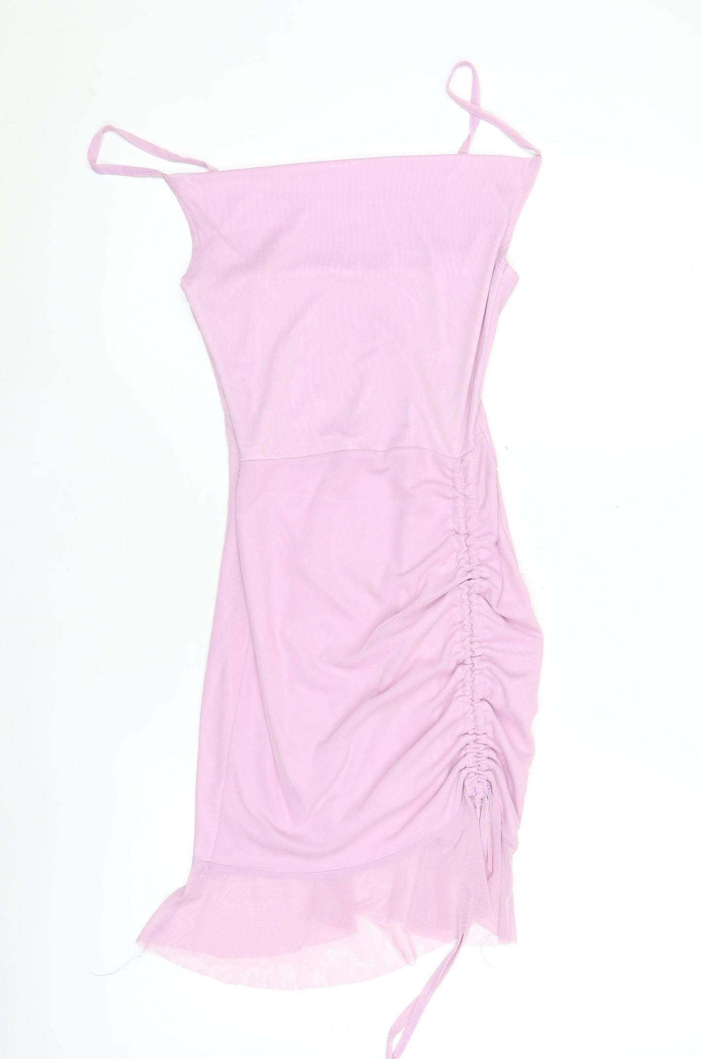 PrettyLittleThing Women Pink Size 8 Mini Slip Dress Ruched Mesh