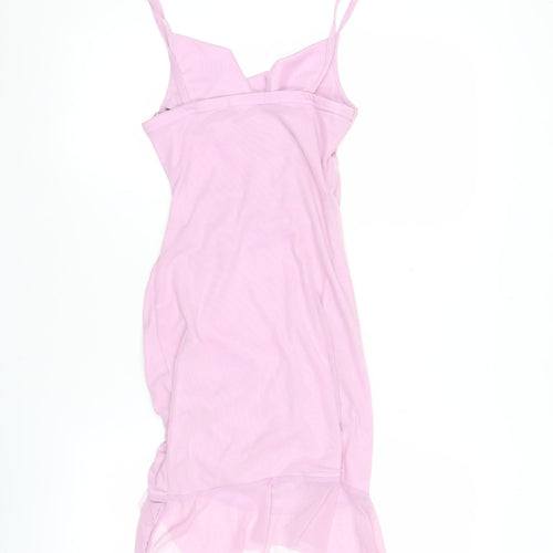 PrettyLittleThing Women Pink Size 8 Mini Slip Dress Ruched Mesh