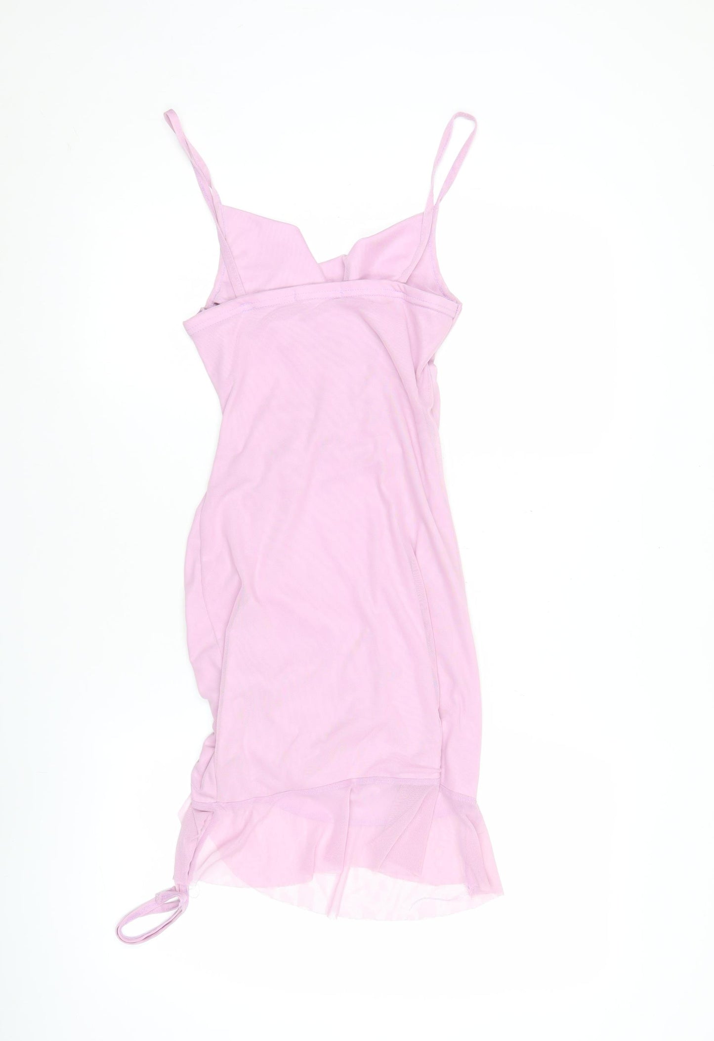 PrettyLittleThing Women Pink Size 8 Mini Slip Dress Ruched Mesh