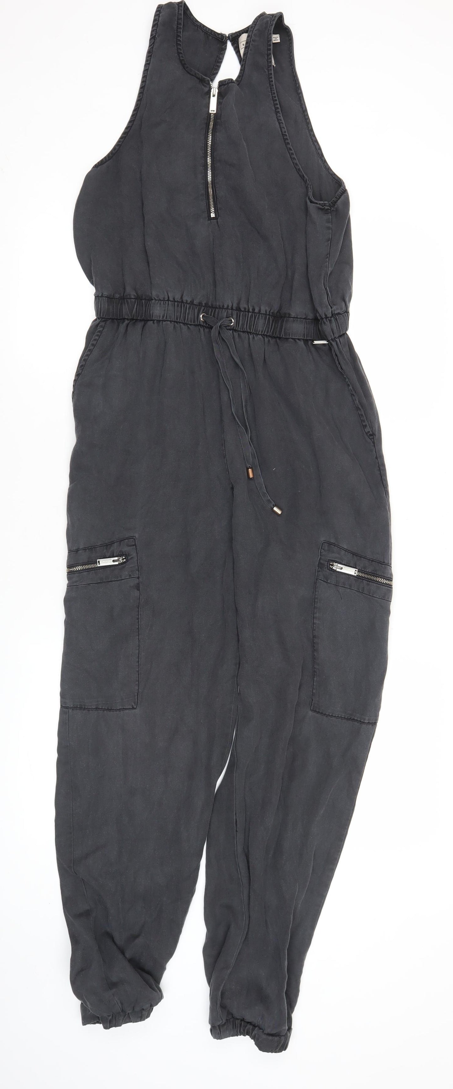 Superdry Womens Black Jumpsuit Size 10 Sleeveless Casual Zip Pockets