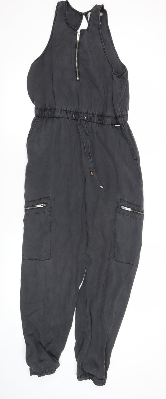 Superdry Womens Black Jumpsuit Size 10 Sleeveless Casual Zip Pockets