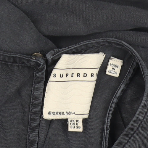 Superdry Womens Black Jumpsuit Size 10 Sleeveless Casual Zip Pockets
