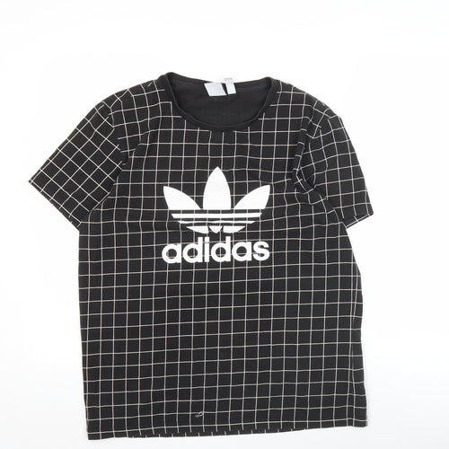 Adidas Men's Black Small Check Logo Graphic Cotton T-Shirt