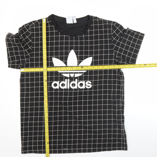 Adidas Men's Black Small Check Logo Graphic Cotton T-Shirt