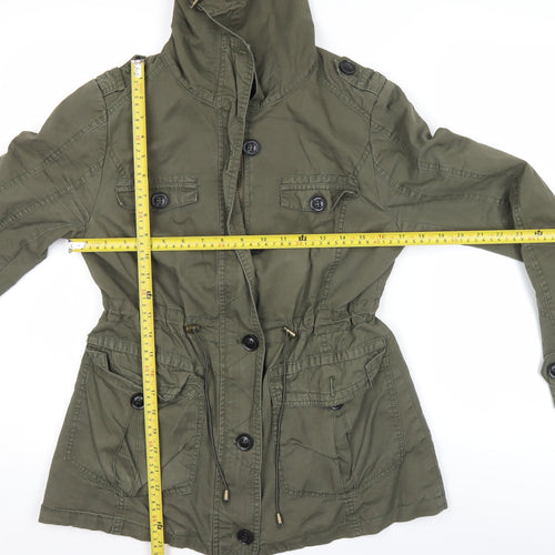 Kelyna Paris Women’s Green Cotton Military Jacket S Hooded Pockets