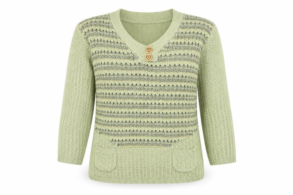 Front view of Tivoli women’s green l chunky knit v-neck jumper