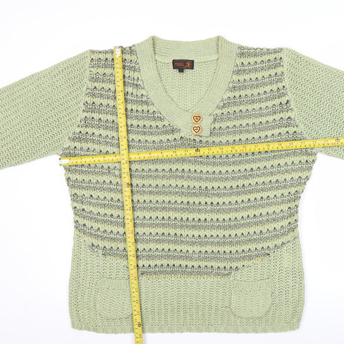 Tivoli Womens Green L Chunky Knit V-Neck Pullover Jumper