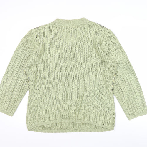 Tivoli Womens Green L Chunky Knit V-Neck Pullover Jumper