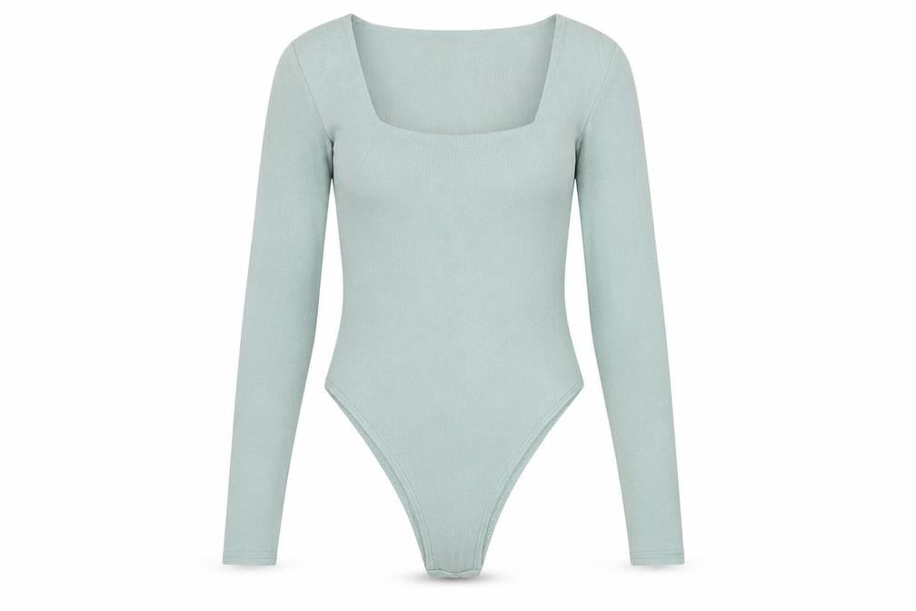 Front view of 4th & Reckless Women's Green Long Sleeve Square Neck Bodysuit, size S