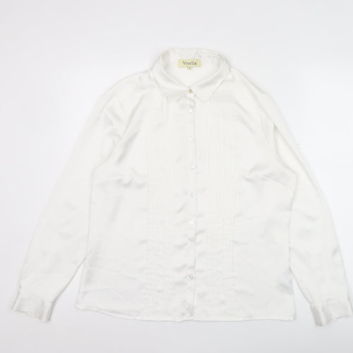Viyella Womens White Polyester Long Sleeve Collared Blouse Size 12