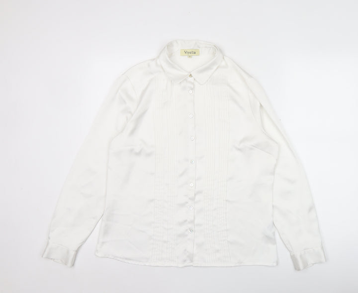 Viyella Womens White Polyester Long Sleeve Collared Blouse Size 12