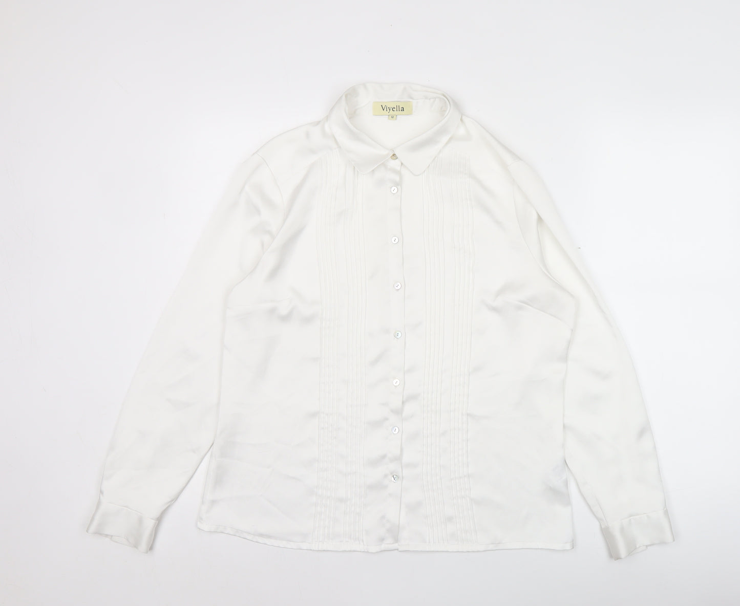 Viyella Womens White Polyester Long Sleeve Collared Blouse Size 12