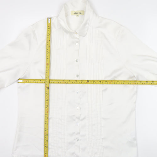 Viyella Womens White Polyester Long Sleeve Collared Blouse Size 12