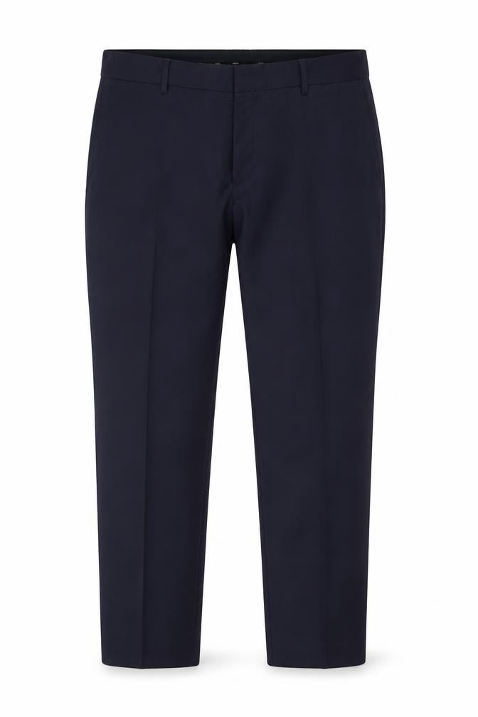 Front view of BOSS Men’s Blue Slim Fit Wool Blend Dress Pants, size 27