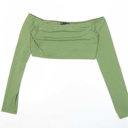 PrettyLittleThing Womens Green Size 8 Cropped Off Shoulder Top