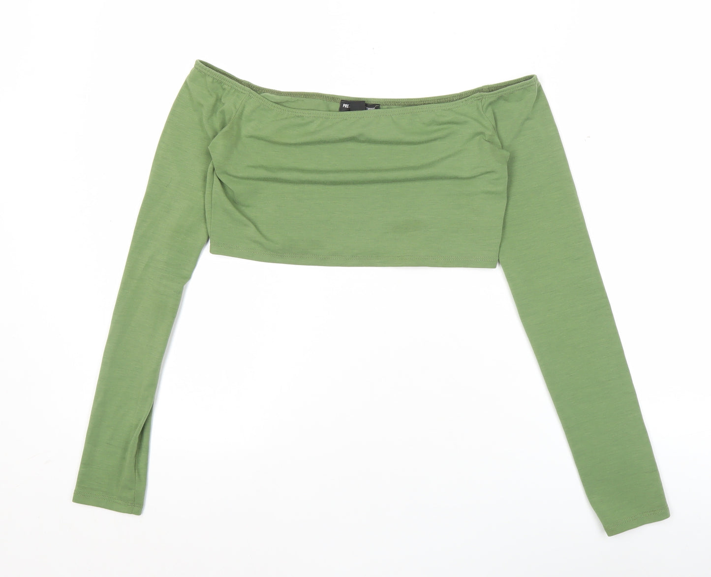 PrettyLittleThing Womens Green Size 8 Cropped Off Shoulder Top