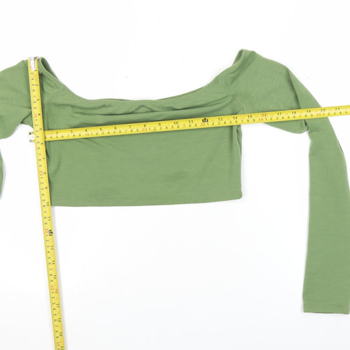 PrettyLittleThing Womens Green Size 8 Cropped Off Shoulder Top