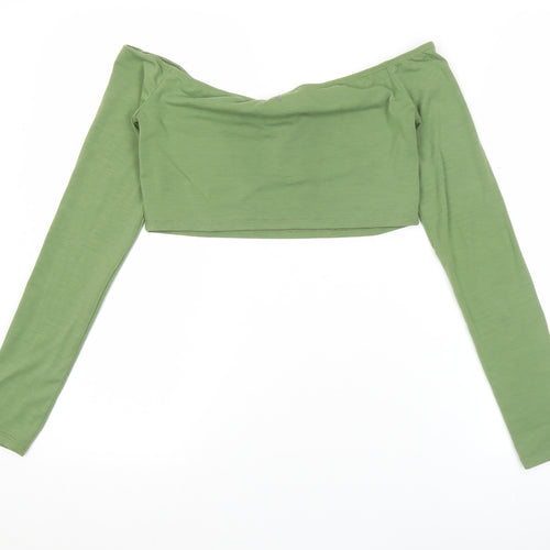 PrettyLittleThing Womens Green Size 8 Cropped Off Shoulder Top