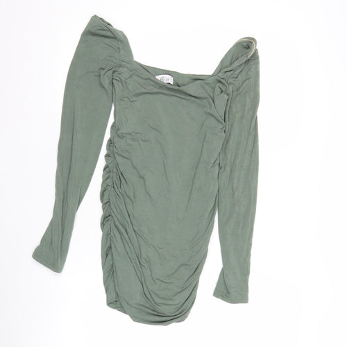 Oh Polly Womens Green Size 10 Bodycon Mini Dress Long Sleeve Ruched