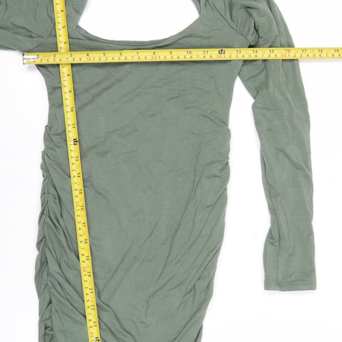 Oh Polly Womens Green Size 10 Bodycon Mini Dress Long Sleeve Ruched