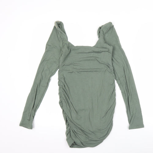 Oh Polly Womens Green Size 10 Bodycon Mini Dress Long Sleeve Ruched