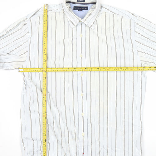 Tommy Hilfiger Men’s White Striped Cotton Long Sleeve Shirt Size 16.5-17