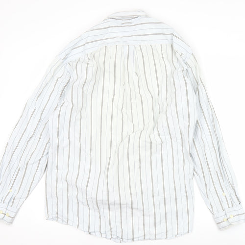 Tommy Hilfiger Men’s White Striped Cotton Long Sleeve Shirt Size 16.5-17