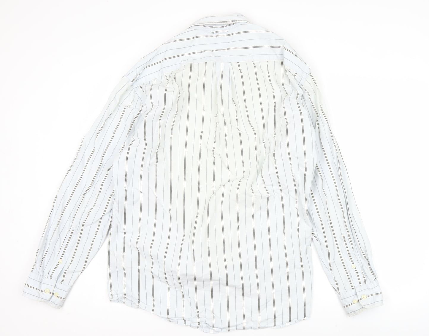 Tommy Hilfiger Men’s White Striped Cotton Long Sleeve Shirt Size 16.5-17