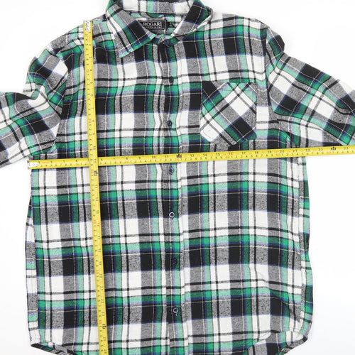 Bogari Men's Green Black White Plaid Flannel Shirt M Regular Long Sleeve