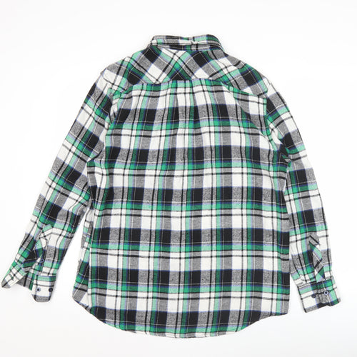 Bogari Men's Green Black White Plaid Flannel Shirt M Regular Long Sleeve