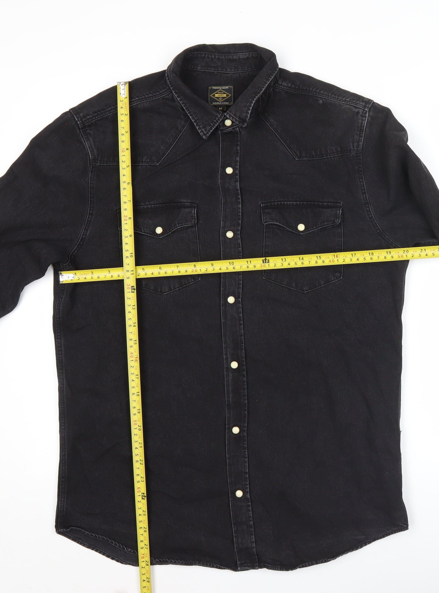 Next Men’s Black Denim Western Shirt Long Sleeve M 39-41" Regular