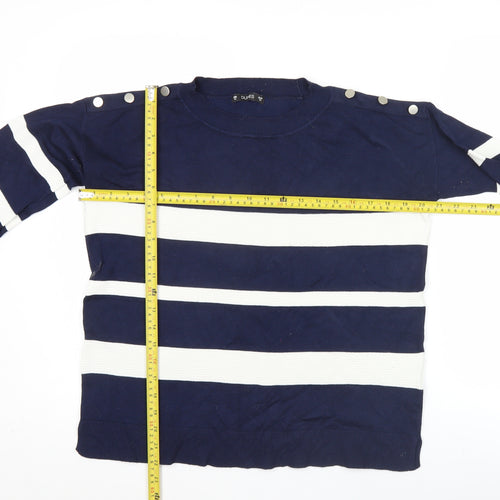 Dunes Women Blue Striped 3/4 Sleeve Crew Neck Button Blouse M
