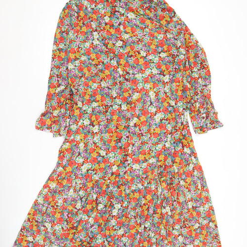 H&M Women’s Multicoloured Floral Wrap Midi Dress Size 12 Viscose