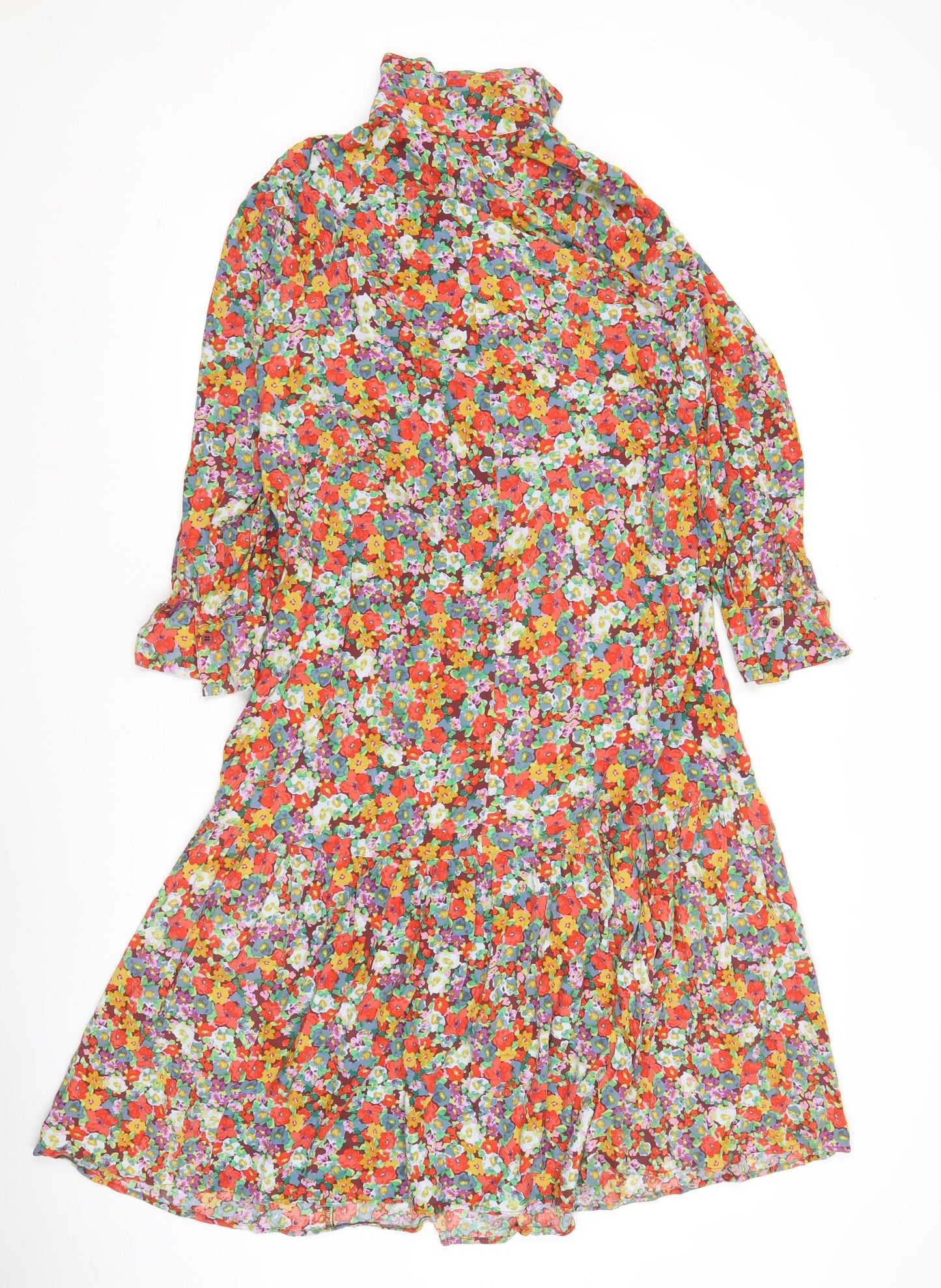 H&M Women’s Multicoloured Floral Wrap Midi Dress Size 12 Viscose