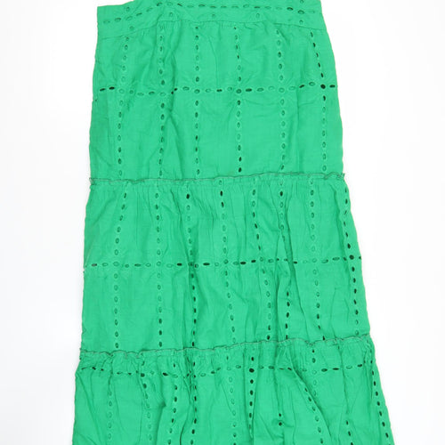 BISOU'S PROJECT Womens Green Cotton Sundress M Knee Length Summer