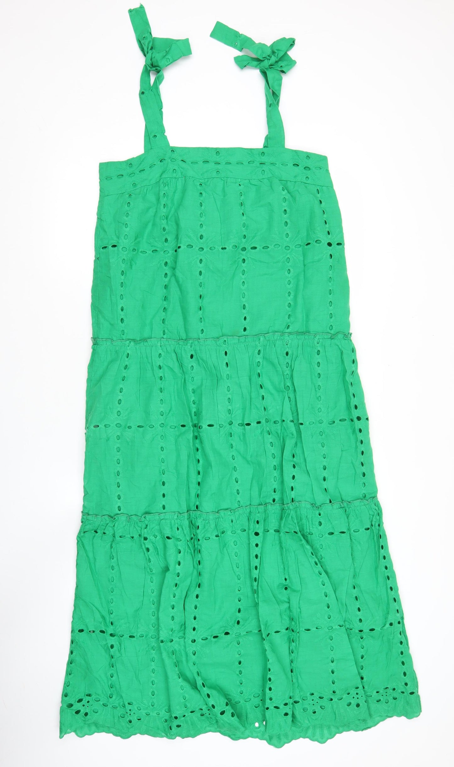 BISOU'S PROJECT Womens Green Cotton Sundress M Knee Length Summer