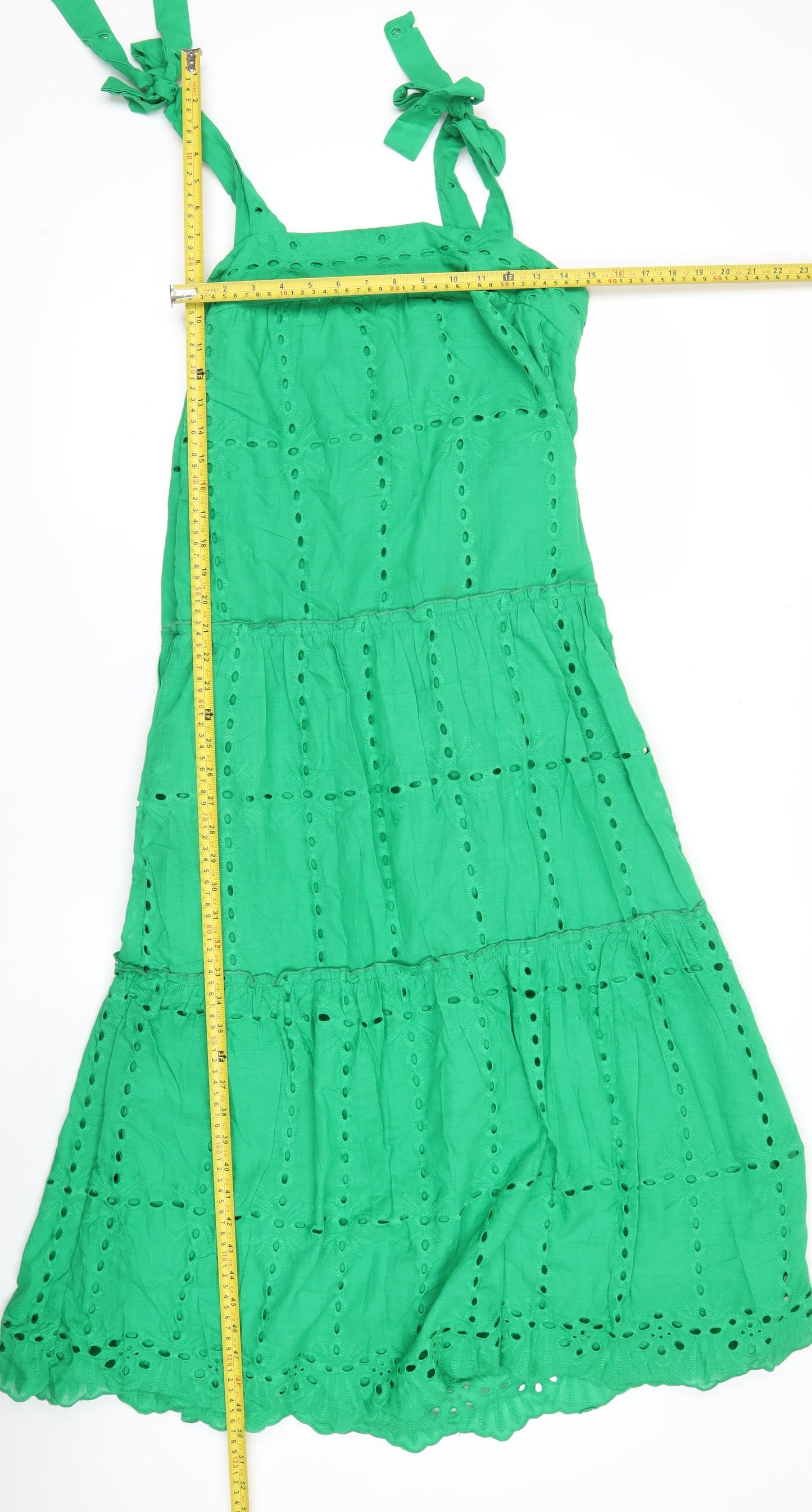 BISOU'S PROJECT Womens Green Cotton Sundress M Knee Length Summer