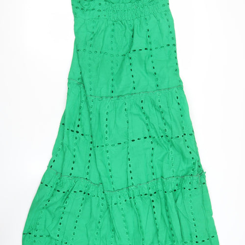 BISOU'S PROJECT Womens Green Cotton Sundress M Knee Length Summer