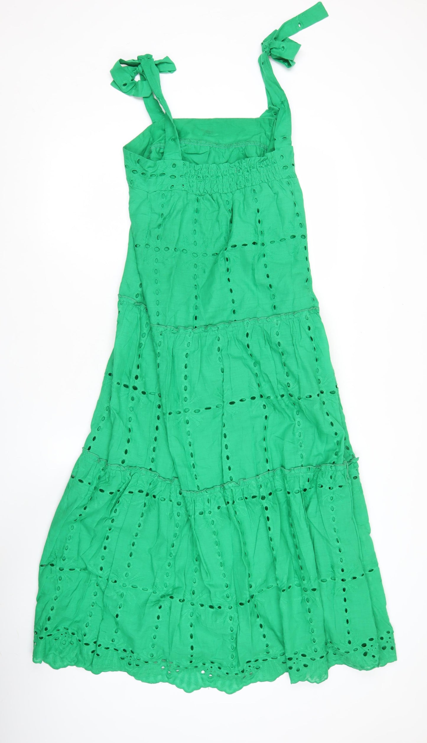 BISOU'S PROJECT Womens Green Cotton Sundress M Knee Length Summer