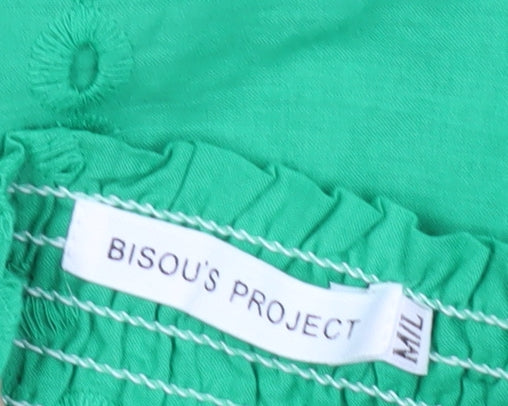 BISOU'S PROJECT Womens Green Cotton Sundress M Knee Length Summer