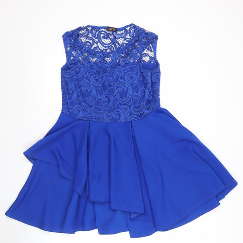 Evita Women’s Blue Lace Skater Dress Size 14 Sleeveless Party