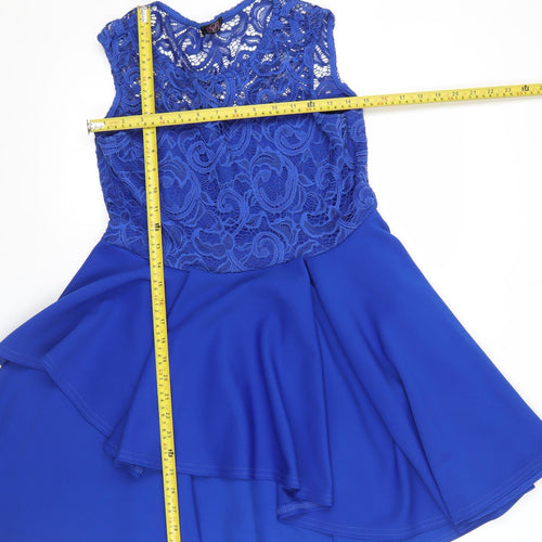 Evita Women’s Blue Lace Skater Dress Size 14 Sleeveless Party