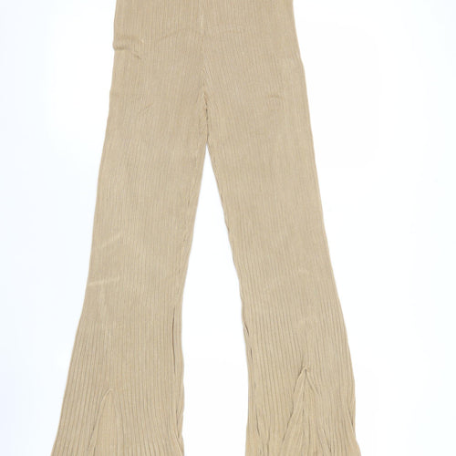 Eighteen Womens Beige Knit Flared Trousers M High Rise
