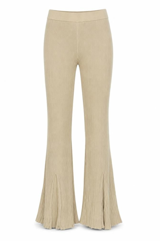 Front view of Eighteen women’s beige knit flared trousers m high rise