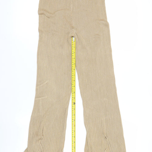 Eighteen Womens Beige Knit Flared Trousers M High Rise