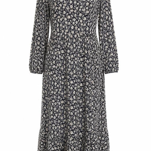 Primark Women’s Black Floral Midi A-Line Dress UK 8 Long Sleeve
