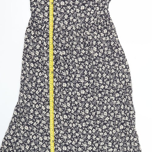 Primark Women’s Black Floral Midi A-Line Dress UK 8 Long Sleeve