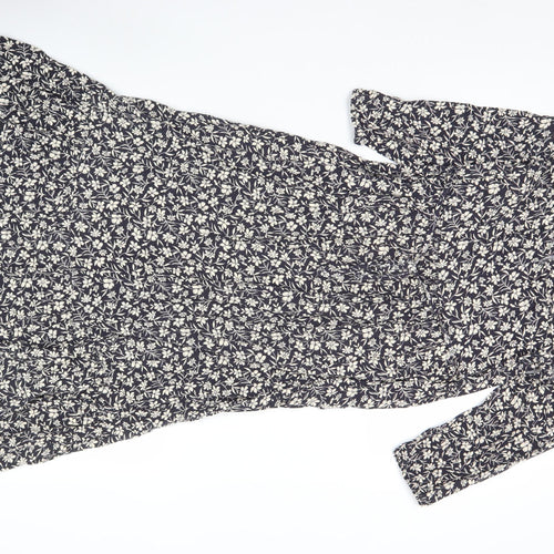 Primark Women’s Black Floral Midi A-Line Dress UK 8 Long Sleeve