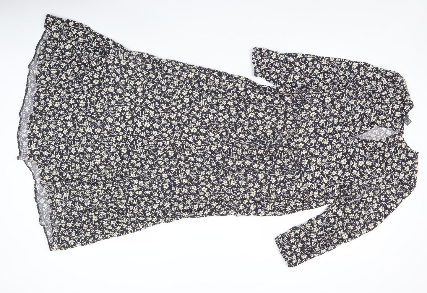 Primark Women’s Black Floral Midi A-Line Dress UK 8 Long Sleeve